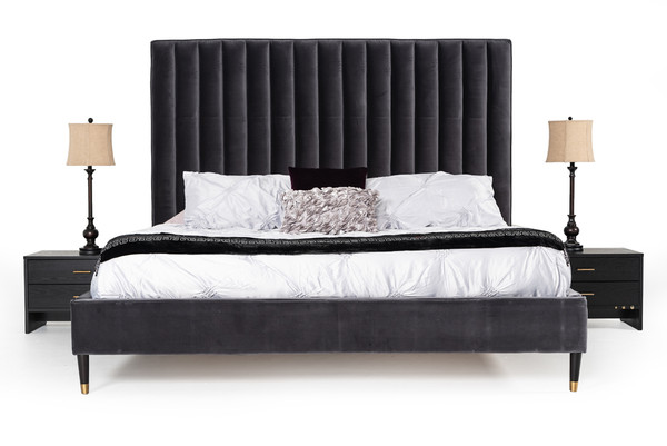 Eastern King Modrest Hemlock Modern Grey Velvet Bed By Vig Vgkkb606 Gry Ek