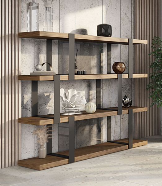 Modrest Brewer Modern Walnut Black Bookshelf By Vig Vgbbmq2001Sf Blk