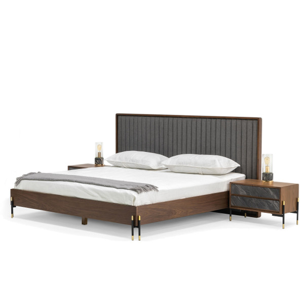 Queen Nova Domus Metcalf Mid Century Walnut Grey Bed W Two Nightstands By Vig Vgmabr 120 Brn Bed Q