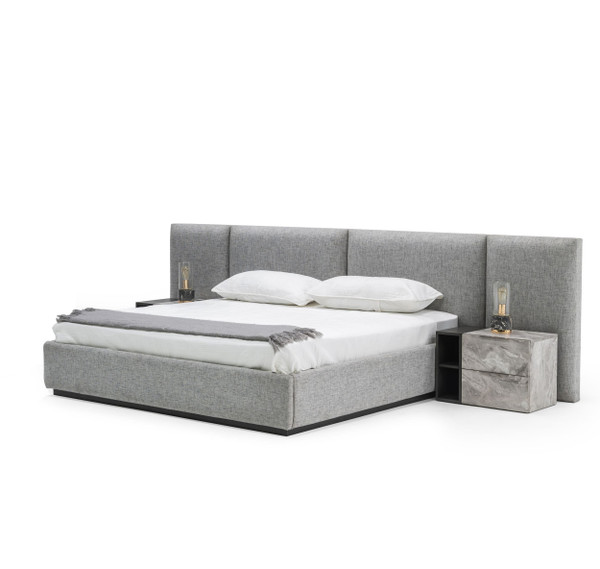 Eastern King Nova Domus Maranello Modern Grey Fabric Bed W Two Nightstands By Vig Vgmabr 121 Gry Bed Ek