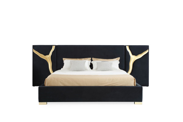 Modrest Aspen Modern Black Gold Bed Nightstands By Vig Vgvcbd1801 Blk Bed 2Ns Set