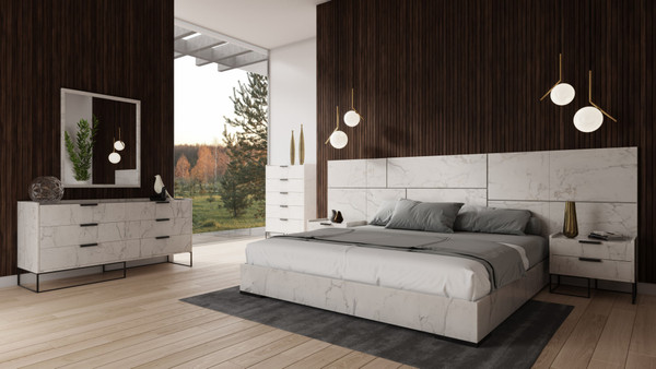 Nova Domus California King Marbella Italian Modern White Marble Bed W 2 Nightstands By Vig Vgacmarbella Bed Ck