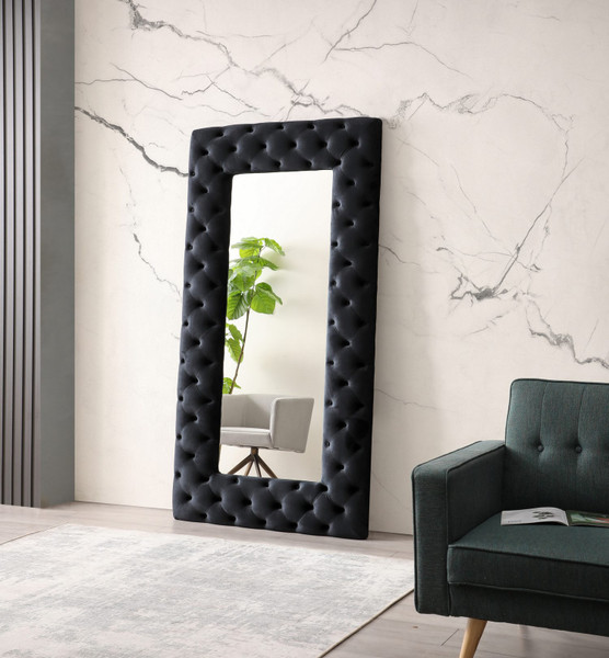 Modrest Legend Transitional Black Velvet Floor Mirror By Vig Vgvcj8111 3H Blk Mir