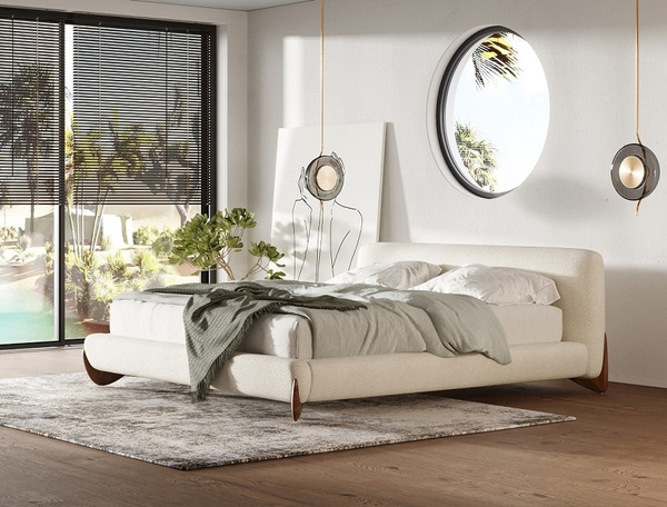 Modrest Fleury Contemporary Cream Fabric And Walnut Bed By Vig Vgcs 21073 Bed
