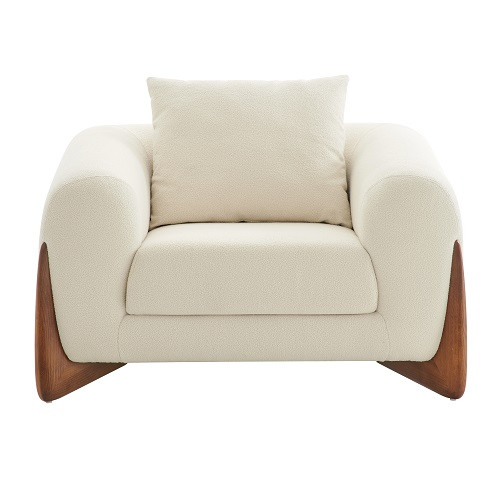 Modrest Fleury Contemporary Cream Fabric And Walnut Lounge Chair By Vig Vgcs 21073 Ch