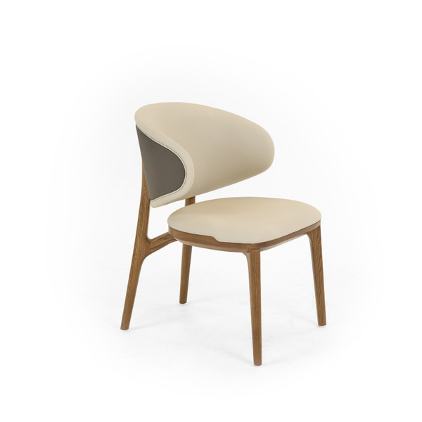 Modrest Chance Contemporary Cream And Brown Leatherette Walnut Dining Chair By Vig Vgcs Ch21045 Dc