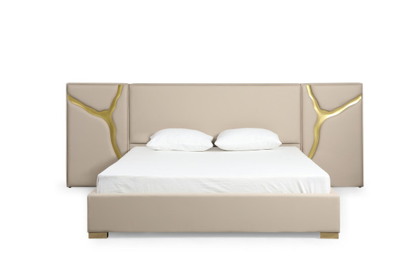 Modrest Aspen Glam Beige Bonded Leather Gold Q Bed By Vig Vgvc Bd1801 Bg Bed Q