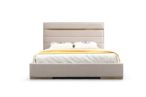 Modrest Cartier Modern Beige Velvet And Brushed Brass Q Bed By Vig Vgvc Bdad02 Bge Bb Bed Q