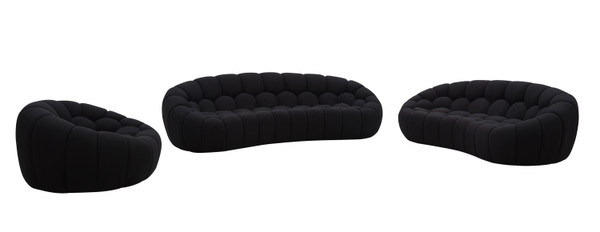 Divani Casa Yolonda Modern Curved Black Fabric Sofa Set By Vig Vgev 2126C Set Blk
