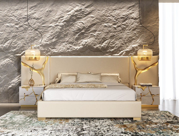 Modrest Aspen Modern Beige White Gold Bedroom Set By Vig Vgvcdb1801 Wht Set