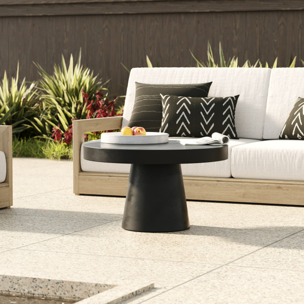 Modrest Desoto Modern Black Concrete Round Coffee Table By Vig Vggr 696070 Blk