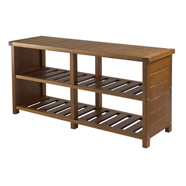 Keystone Bench 2 Tier Shoe Storage Teak 40909 By Winsome Wood