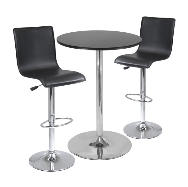 Spectrum 3 Piece Pub Table With High Back Adjustable Swivel Stools Black And Chrome 39600 By Winsome Wood