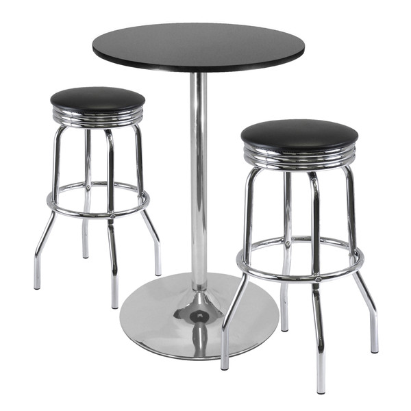 Summit 3 Piece Pub Table With Swivel Seat Bar Stools Black And Chrome 41306 By Winsome Wood