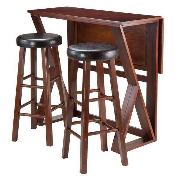 Harrington 3 Piece Drop Leaf Table With Cushion Seat Bar Stools Walnut And Espresso 41944 By Winsome Wood