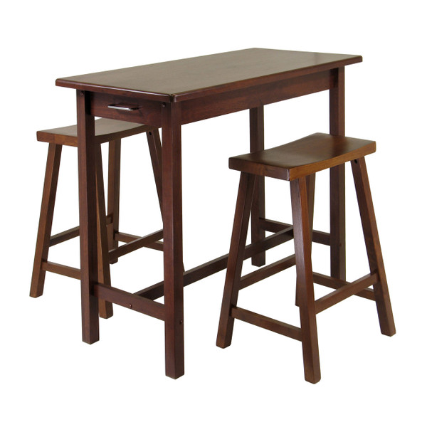 Sally 3 Piece Breakfast Table With Saddle Seat Counter Stools Walnut 39264 By Winsome Wood