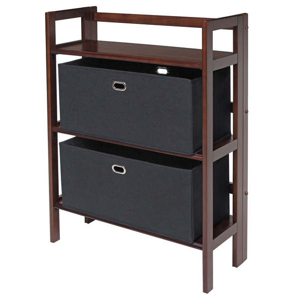 Torino 3 Piece Storage Shelf With 2 Foldable Fabric Baskets Walnut And Black 43009 By Winsome Wood