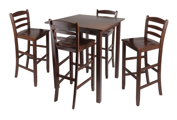 Parkland 5 Piece High Table With Ladder Back Bar Stools Walnut 40674 By Winsome Wood