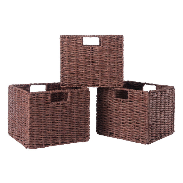 Tessa 3 Piece Foldable Woven Rope Basket Set Walnut 44413 By Winsome Wood