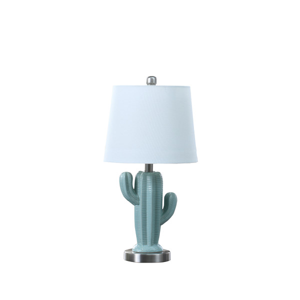 22 In Southwest Teal Ceramic Cactus Plant Modern Metal Table Lamp Hbl2712 By Ore