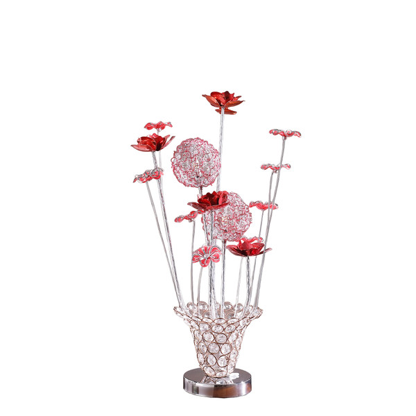 20 75 H 3 G4 Led Aluminum 4 Red Roses 6 Petal Floral 2 Red Silver Flower Bud On A Trumpet Vase Table Lamp Hbl2503 By Ore