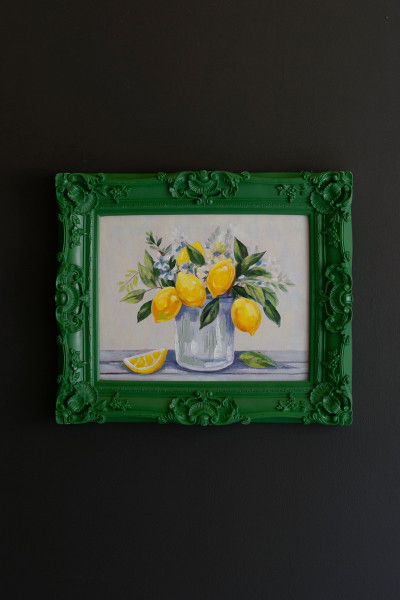Dark Green Framed Acrylic Painting Lemons Car1772 By Kalalou
