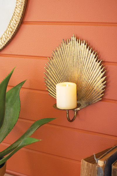 Antique Brass Palm Leaf Candle Sconce Cll2556 By Kalalou