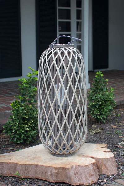 Tall Grey Willow Lantern With Glass Extra Large Clux1003 By Kalalou