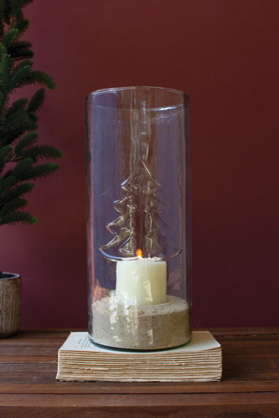 Clear Glass Cylinder With Embossed Christmas Tree Cv2336 By Kalalou