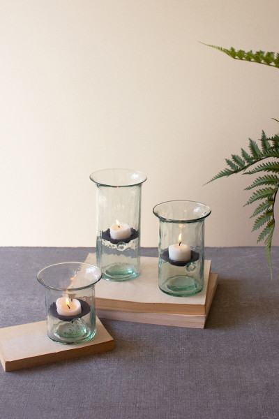 Recycled Glass Votive Cylinders Set Of 3 Cv501 By Kalalou