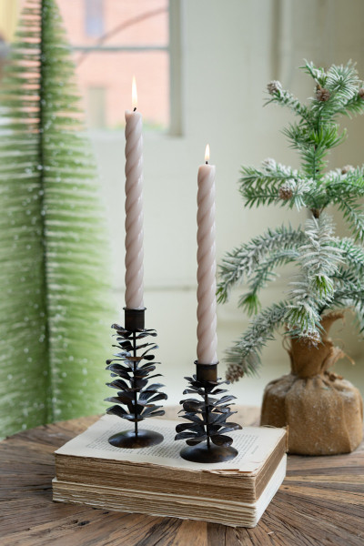 Metal Pine Cone Taper Holders Antique Brown Set Of 2 Pack Of 4 Nde1518 By Kalalou