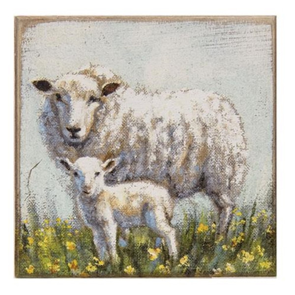 Sheep Lamb Distressed Block G105480 By Cwi Gifts