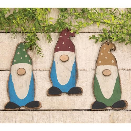 Cwi Gifts G12805 Wooden Primitive Gnome Ornament 4 Assorted