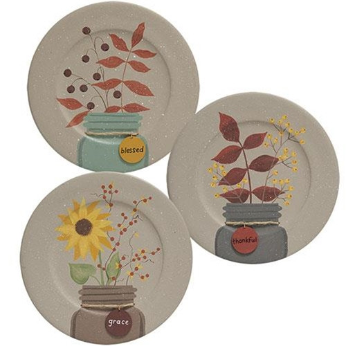 Cwi Gifts G35444 Fall Mason Jar Tag Plate 3 Assorted