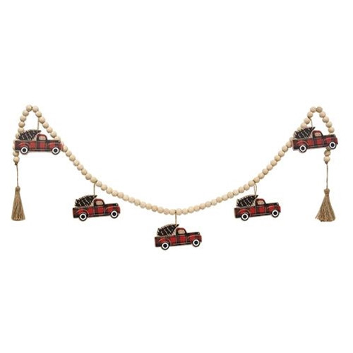 Cwi Gifts G20Nk112 Wooden Red Buffalo Check Truck Beaded Garland