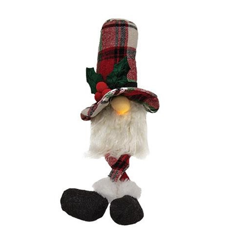 Cwi Gifts Gadc3008 Sm Dangle Leg Plaid Santa Gnome W Led Light