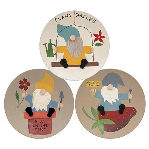 Cwi Gifts G35812 Gardening Gnome Plate 3 Asstd. Pack Of 3