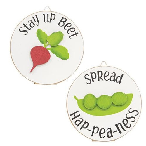 Cwi Gifts Gh36040 Spread Hap Pea Ness Mini Round Easel Sign 2 Asstd. Pack Of 2