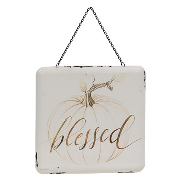 Blessed Pumpkin Enamel Hanging Sign G65294 By Cwi Gifts