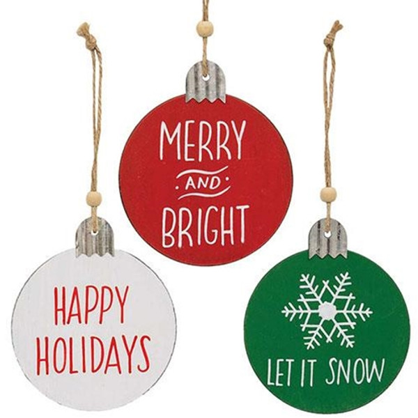 Holiday Sayings Wood Round Ornament 3 Asstd Pack Of 3 Geas4321 By Cwi Gifts