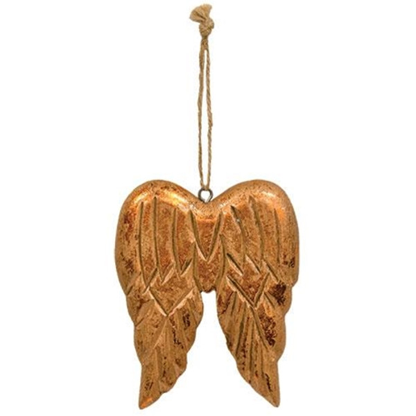 Cwi Gifts Gm29832 Carved Distressed Gold Wood Angel Wings Ornament