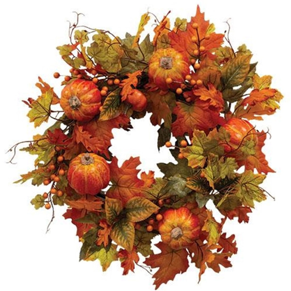 Cwi Gifts F18269 Fall Leaves Berries Pumpkins Wreath