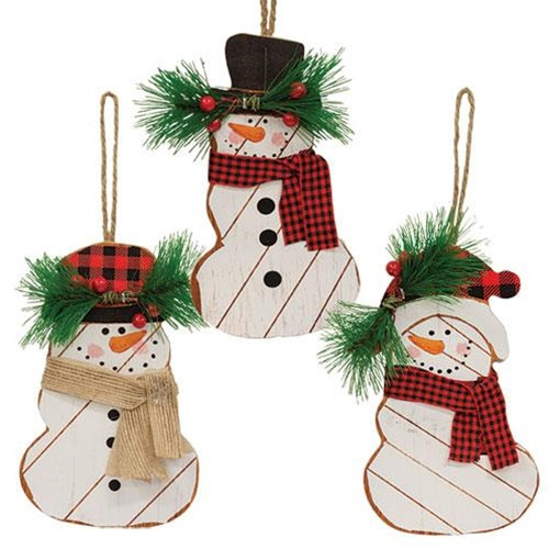 Cwi Gifts Ghy04205 Buffalo Check Snowman Ornament 3 Assorted Pack Of 3