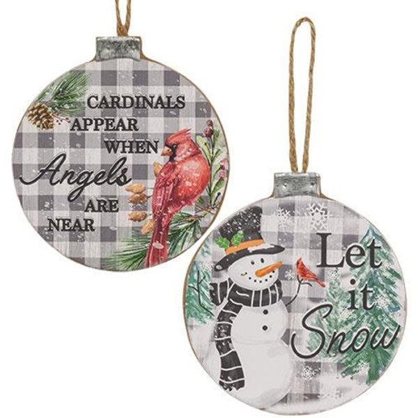 Cwi Gifts Ghy04214 Winter Buffalo Check Wood Ornament 2 Assorted Pack Of 2