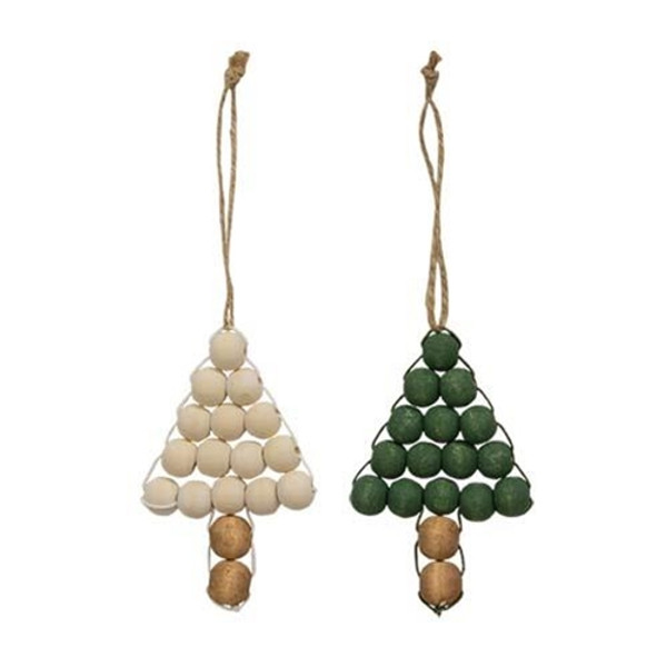 Cwi Gifts G36253 Wooden Beaded Christmas Tree Ornament 2 Assorted Pack Of 2
