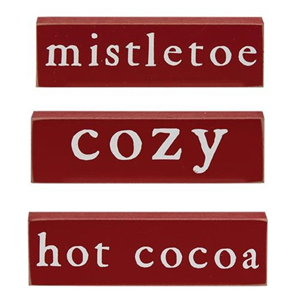 Cwi Gifts G36335 Cozy Mistletoe Or Hot Cocoa Thin Mini Block 3 Assorted Pack Of 3