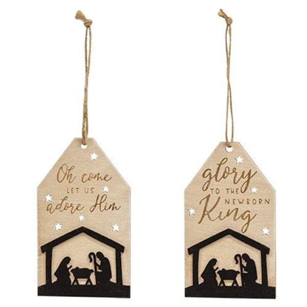 Cwi Gifts G36445 Let Us Adore Him Silhouette Wooden Tag Ornament 2 Assorted Pack Of 2