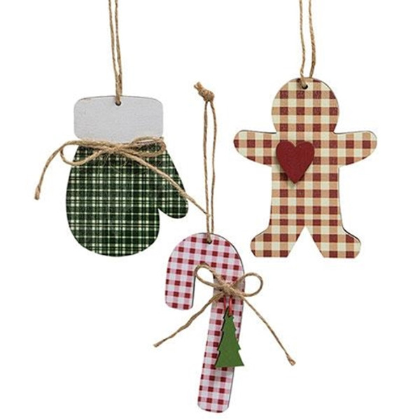 Cwi Gifts G36458 Country Plaid Christmas Ornament 3 Assorted Pack Of 3