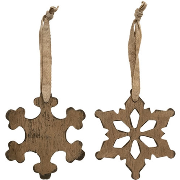 Cwi Gifts G36627 Antiqued Wooden Snowflake Ornament 2 Assorted Pack Of 2