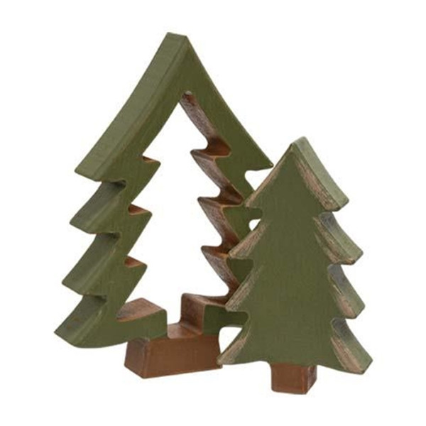 Cwi Gifts G36664 Set Of 2 Wooden Christmas Tree Cutout Set
